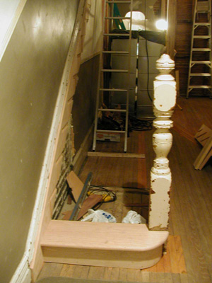 WFHStair008 - Installation of First Tread - Stair to the Second Floor